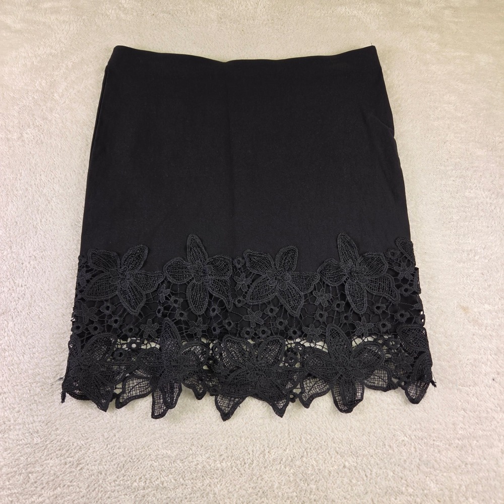 IZ Byer Black Floral Crochet Lace Hem Mini Skirt XL 4045D04